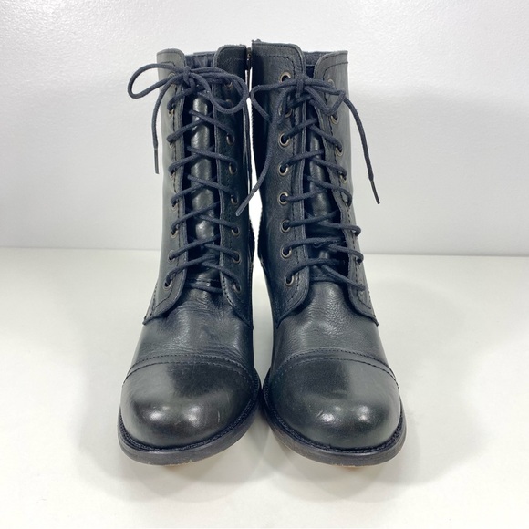 Steve Madden Graanie Black Leather Biker Moto Combat Victorian Ankle Boots 8.5 - Picture 3 of 11